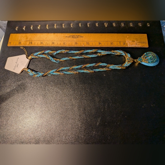 Fashion Jewelry Turquoise Coloured Pendant and Multi Coloured Twisted Necklace - Picture 3 of 4